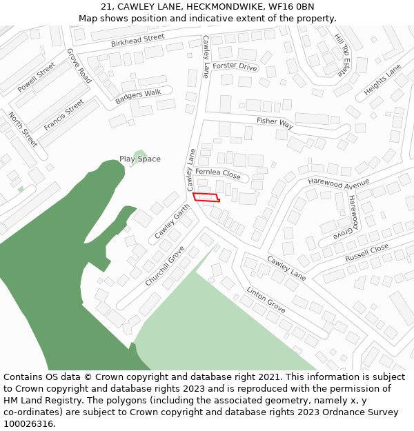 21, CAWLEY LANE, HECKMONDWIKE, WF16 0BN: Location map and indicative extent of plot