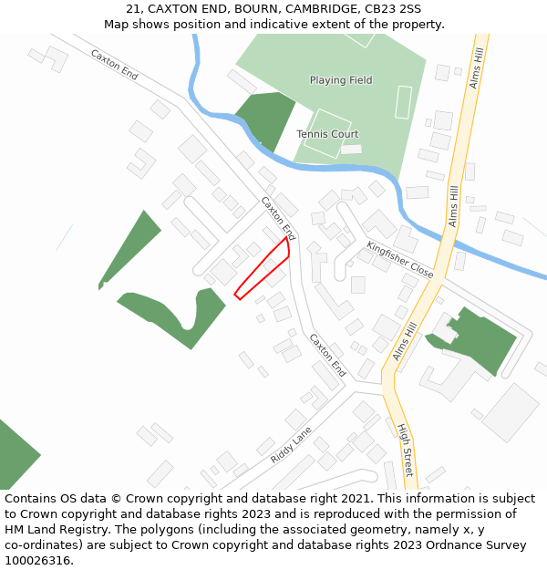 21, CAXTON END, BOURN, CAMBRIDGE, CB23 2SS: Location map and indicative extent of plot