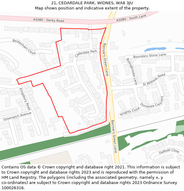 21, CEDARDALE PARK, WIDNES, WA8 3JU: Location map and indicative extent of plot