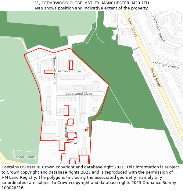 21, CEDARWOOD CLOSE, ASTLEY, MANCHESTER, M29 7TU: Location map and indicative extent of plot