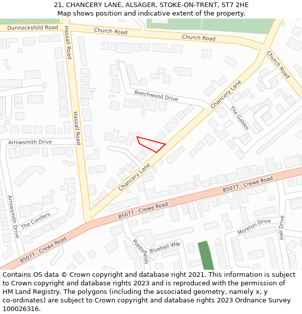 21, CHANCERY LANE, ALSAGER, STOKE-ON-TRENT, ST7 2HE: Location map and indicative extent of plot