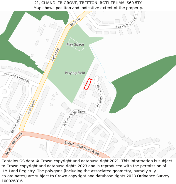 21, CHANDLER GROVE, TREETON, ROTHERHAM, S60 5TY: Location map and indicative extent of plot