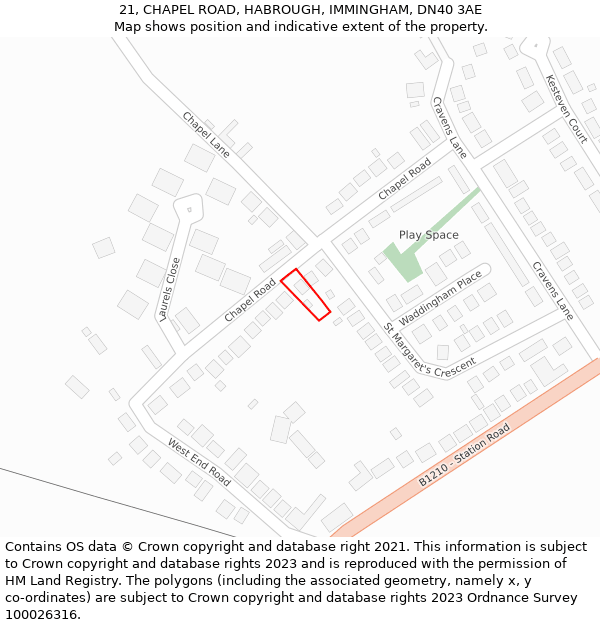 21, CHAPEL ROAD, HABROUGH, IMMINGHAM, DN40 3AE: Location map and indicative extent of plot