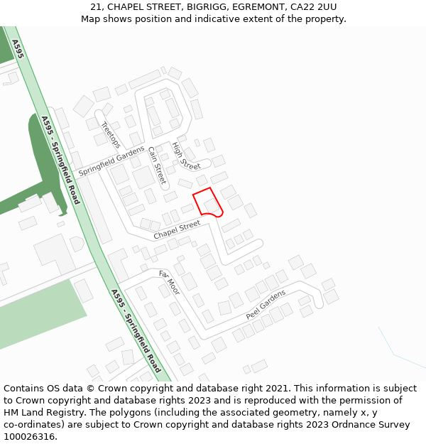 21, CHAPEL STREET, BIGRIGG, EGREMONT, CA22 2UU: Location map and indicative extent of plot