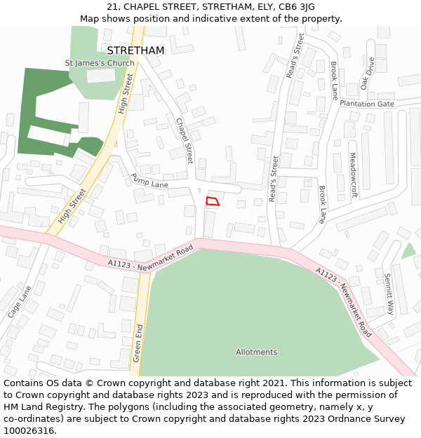 21, CHAPEL STREET, STRETHAM, ELY, CB6 3JG: Location map and indicative extent of plot