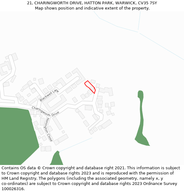 21, CHARINGWORTH DRIVE, HATTON PARK, WARWICK, CV35 7SY: Location map and indicative extent of plot