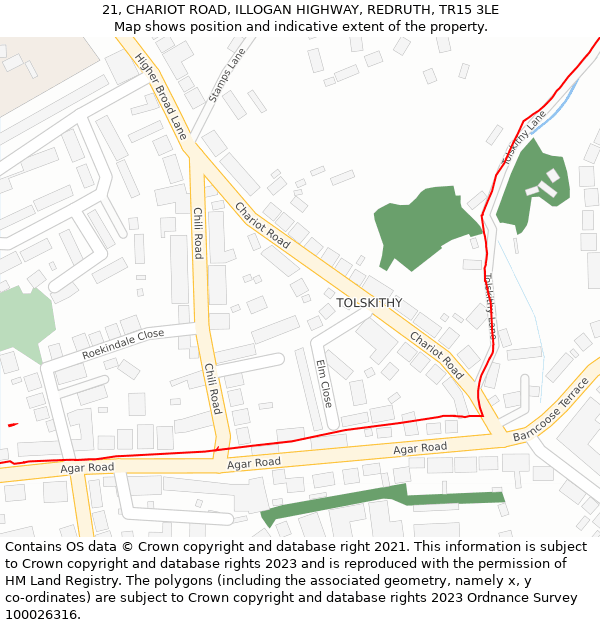 21, CHARIOT ROAD, ILLOGAN HIGHWAY, REDRUTH, TR15 3LE: Location map and indicative extent of plot