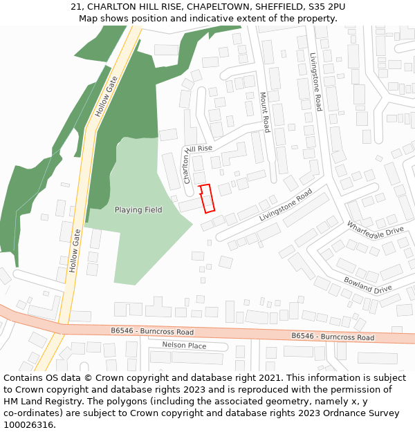 21, CHARLTON HILL RISE, CHAPELTOWN, SHEFFIELD, S35 2PU: Location map and indicative extent of plot