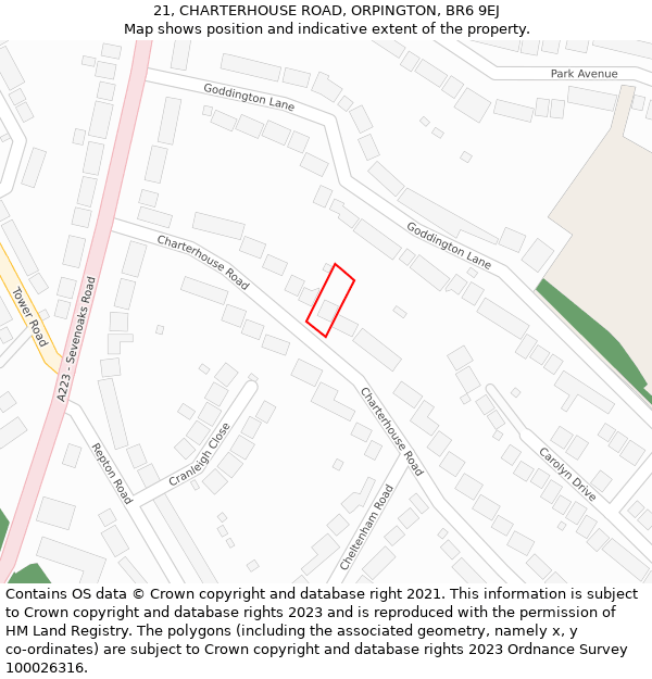 21, CHARTERHOUSE ROAD, ORPINGTON, BR6 9EJ: Location map and indicative extent of plot