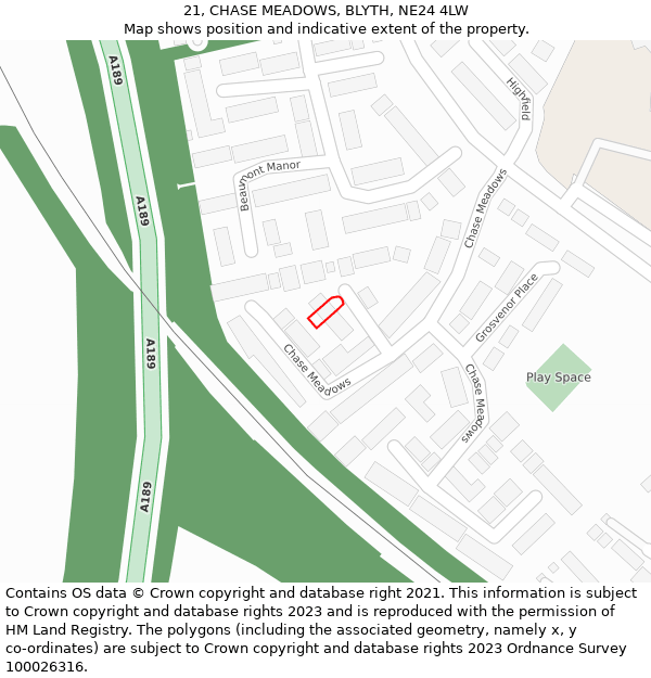 21, CHASE MEADOWS, BLYTH, NE24 4LW: Location map and indicative extent of plot