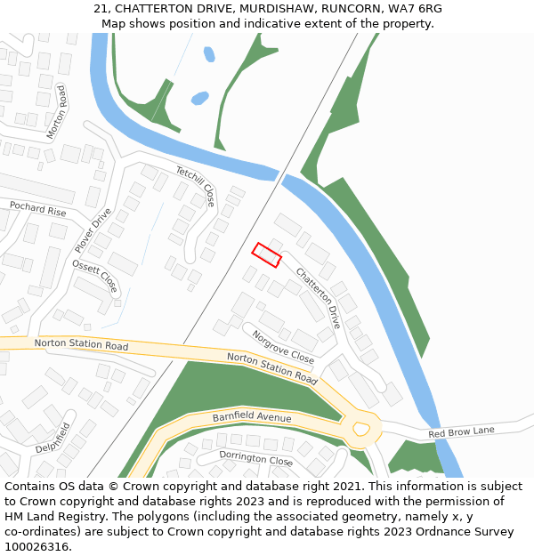 21, CHATTERTON DRIVE, MURDISHAW, RUNCORN, WA7 6RG: Location map and indicative extent of plot