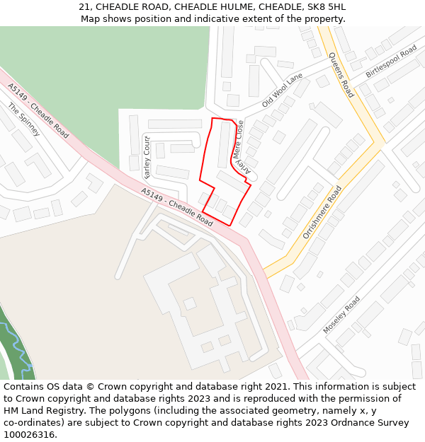 21, CHEADLE ROAD, CHEADLE HULME, CHEADLE, SK8 5HL: Location map and indicative extent of plot