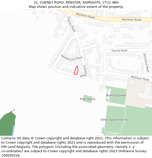 21, CHENEY ROAD, MINSTER, RAMSGATE, CT12 4BG: Location map and indicative extent of plot