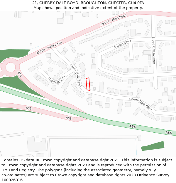 21, CHERRY DALE ROAD, BROUGHTON, CHESTER, CH4 0FA: Location map and indicative extent of plot