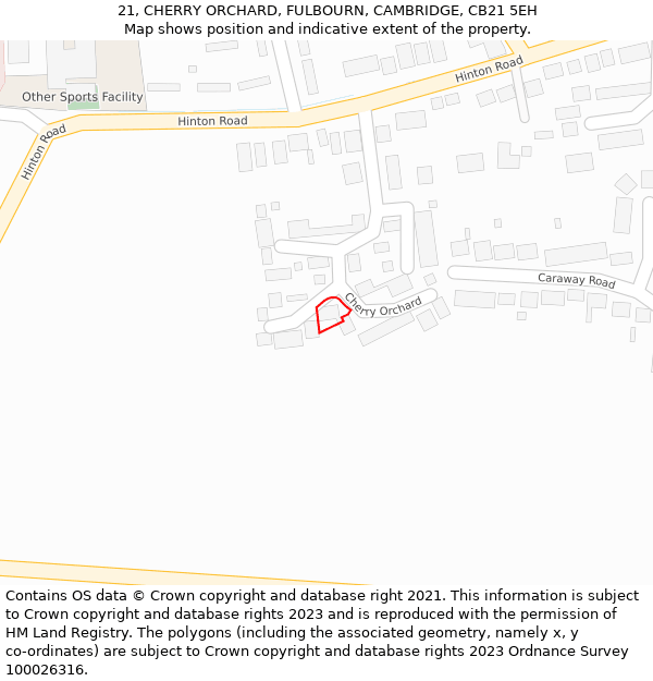 21, CHERRY ORCHARD, FULBOURN, CAMBRIDGE, CB21 5EH: Location map and indicative extent of plot