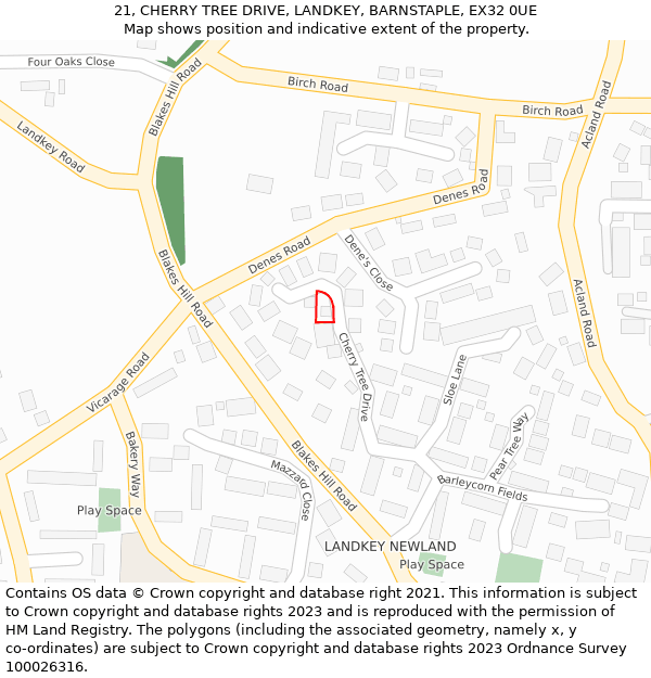 21, CHERRY TREE DRIVE, LANDKEY, BARNSTAPLE, EX32 0UE: Location map and indicative extent of plot