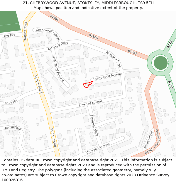21, CHERRYWOOD AVENUE, STOKESLEY, MIDDLESBROUGH, TS9 5EH: Location map and indicative extent of plot