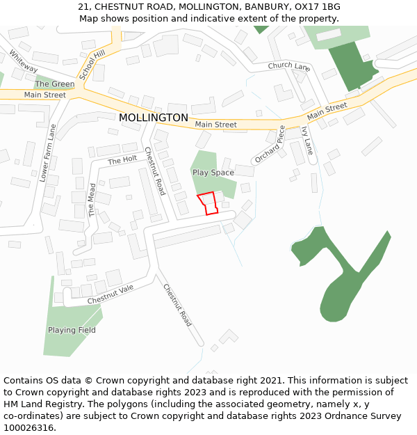 21, CHESTNUT ROAD, MOLLINGTON, BANBURY, OX17 1BG: Location map and indicative extent of plot