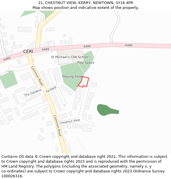 21, CHESTNUT VIEW, KERRY, NEWTOWN, SY16 4PR: Location map and indicative extent of plot