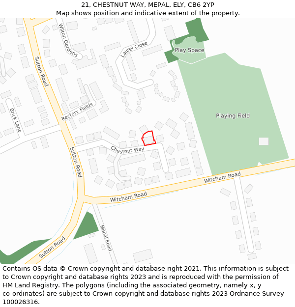 21, CHESTNUT WAY, MEPAL, ELY, CB6 2YP: Location map and indicative extent of plot