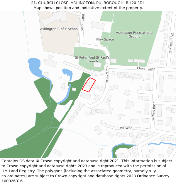 21, CHURCH CLOSE, ASHINGTON, PULBOROUGH, RH20 3DL: Location map and indicative extent of plot