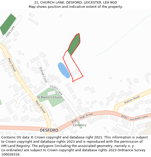 21, CHURCH LANE, DESFORD, LEICESTER, LE9 9GD: Location map and indicative extent of plot