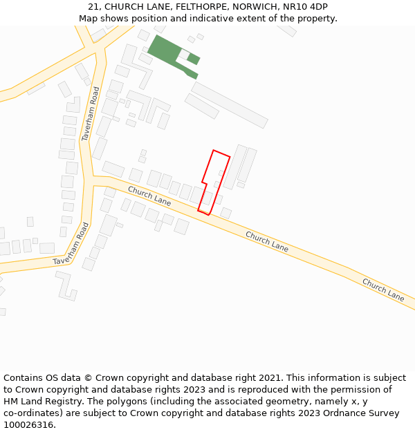 21, CHURCH LANE, FELTHORPE, NORWICH, NR10 4DP: Location map and indicative extent of plot