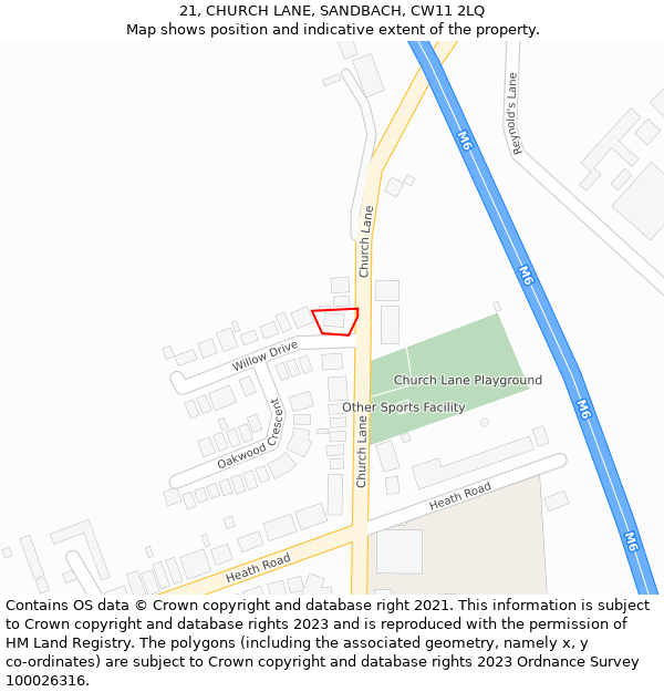 21, CHURCH LANE, SANDBACH, CW11 2LQ: Location map and indicative extent of plot