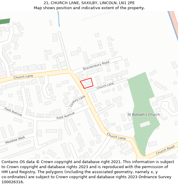 21, CHURCH LANE, SAXILBY, LINCOLN, LN1 2PE: Location map and indicative extent of plot