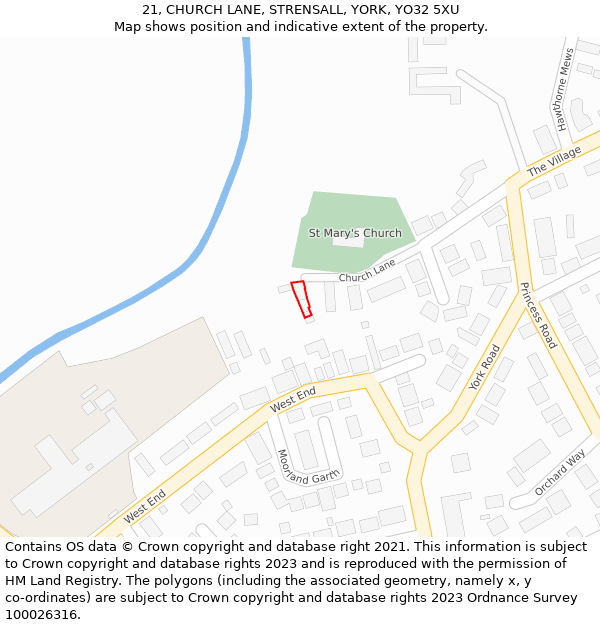 21, CHURCH LANE, STRENSALL, YORK, YO32 5XU: Location map and indicative extent of plot