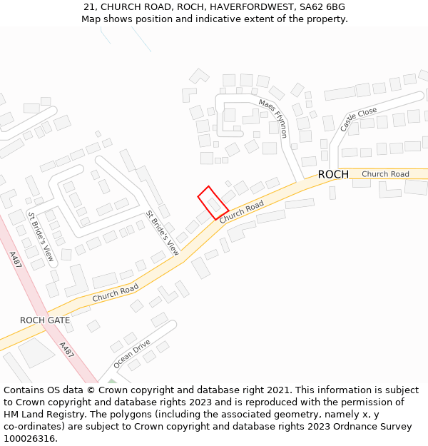 21, CHURCH ROAD, ROCH, HAVERFORDWEST, SA62 6BG: Location map and indicative extent of plot