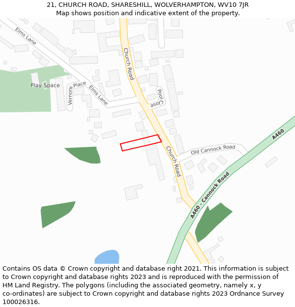21, CHURCH ROAD, SHARESHILL, WOLVERHAMPTON, WV10 7JR: Location map and indicative extent of plot