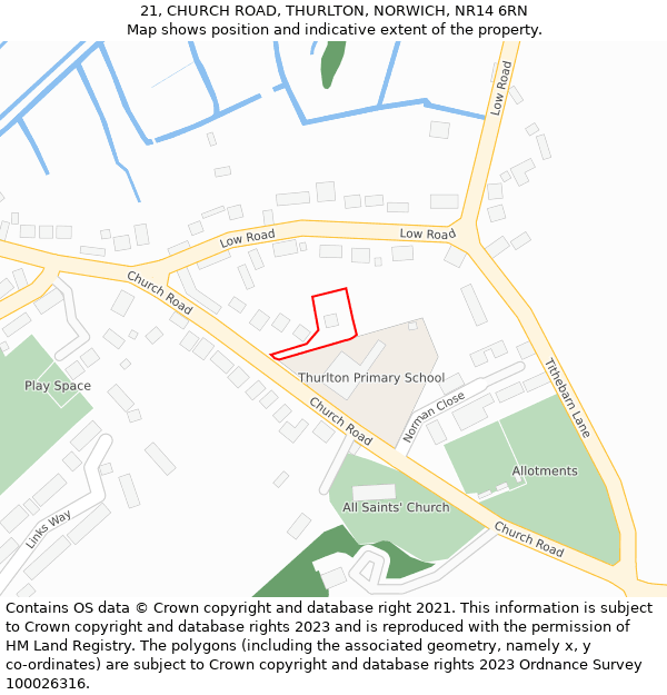 21, CHURCH ROAD, THURLTON, NORWICH, NR14 6RN: Location map and indicative extent of plot