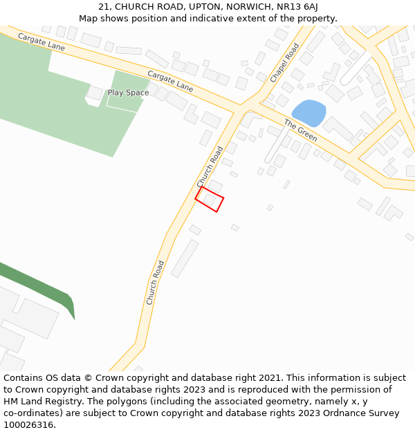 21, CHURCH ROAD, UPTON, NORWICH, NR13 6AJ: Location map and indicative extent of plot