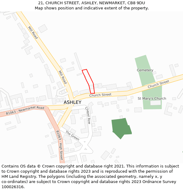 21, CHURCH STREET, ASHLEY, NEWMARKET, CB8 9DU: Location map and indicative extent of plot