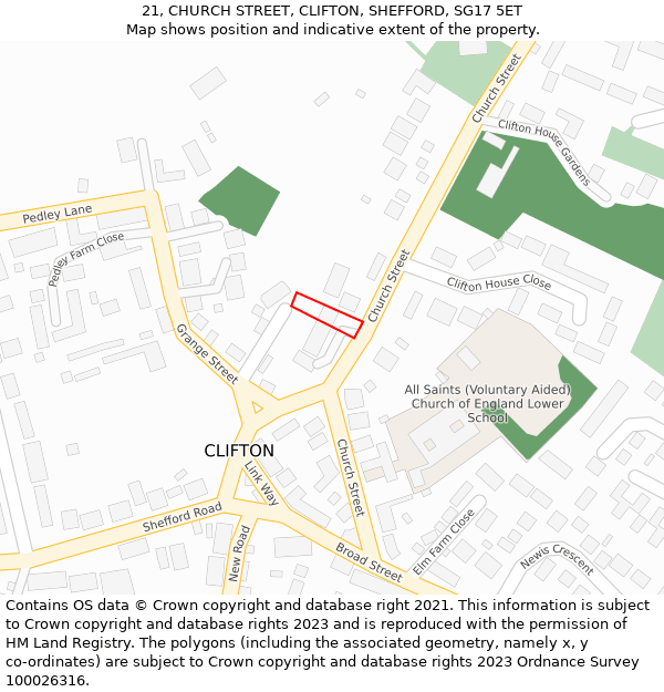 21, CHURCH STREET, CLIFTON, SHEFFORD, SG17 5ET: Location map and indicative extent of plot