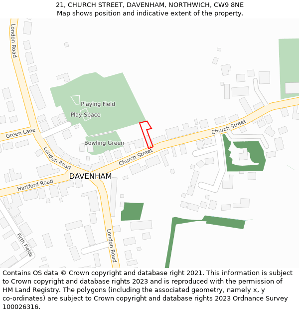 21, CHURCH STREET, DAVENHAM, NORTHWICH, CW9 8NE: Location map and indicative extent of plot