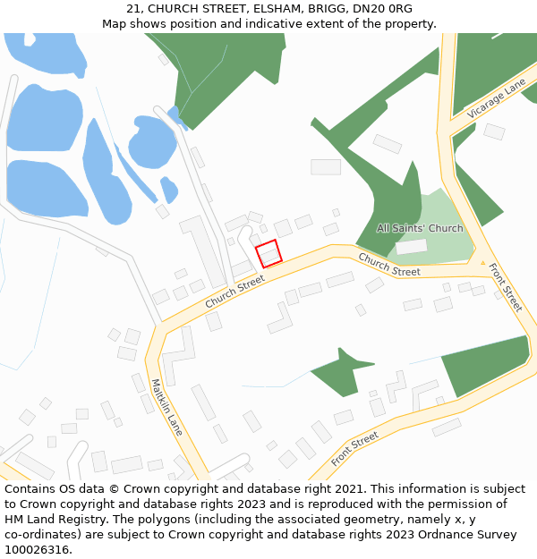 21, CHURCH STREET, ELSHAM, BRIGG, DN20 0RG: Location map and indicative extent of plot