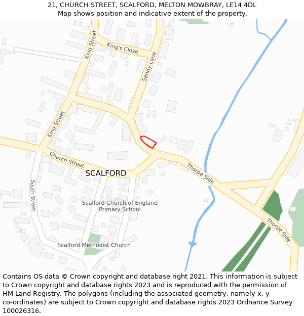 21, CHURCH STREET, SCALFORD, MELTON MOWBRAY, LE14 4DL: Location map and indicative extent of plot