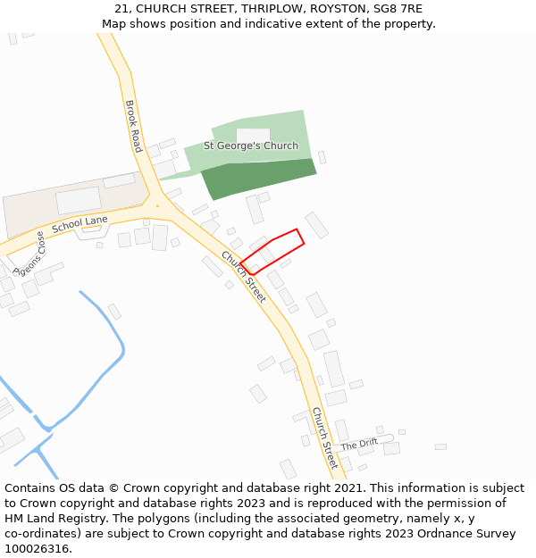 21, CHURCH STREET, THRIPLOW, ROYSTON, SG8 7RE: Location map and indicative extent of plot
