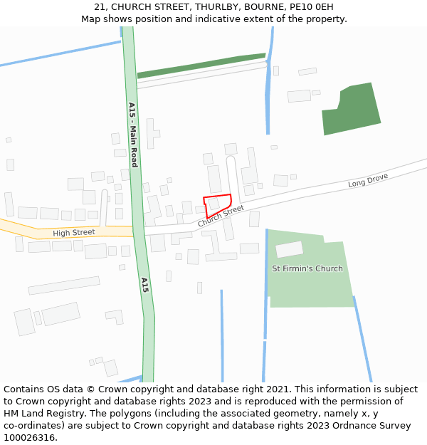 21, CHURCH STREET, THURLBY, BOURNE, PE10 0EH: Location map and indicative extent of plot