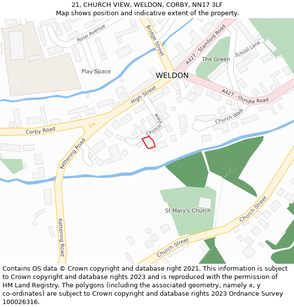 21, CHURCH VIEW, WELDON, CORBY, NN17 3LF: Location map and indicative extent of plot