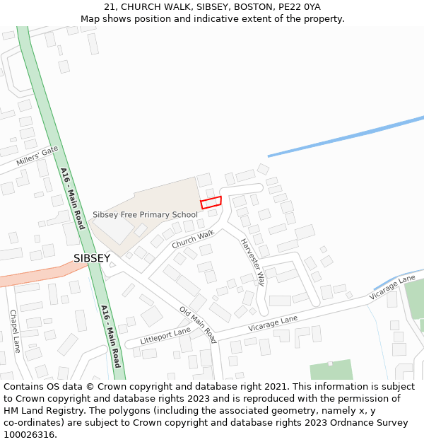 21, CHURCH WALK, SIBSEY, BOSTON, PE22 0YA: Location map and indicative extent of plot