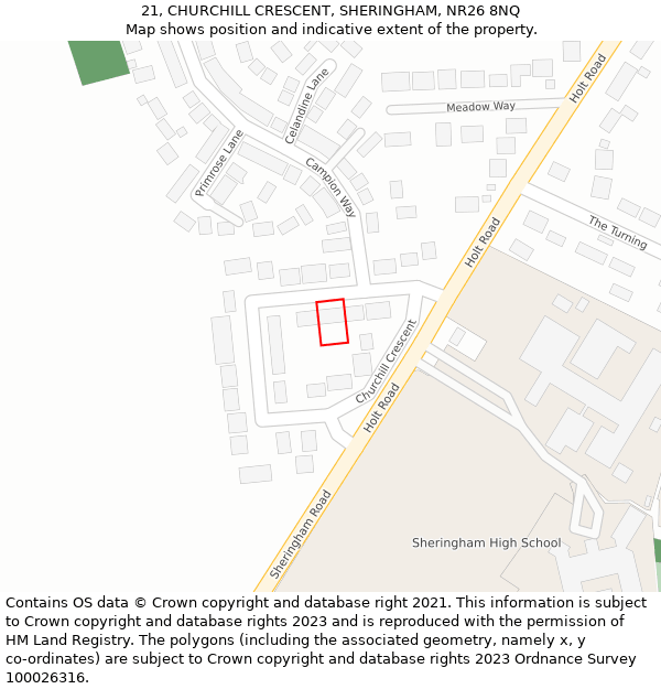 21, CHURCHILL CRESCENT, SHERINGHAM, NR26 8NQ: Location map and indicative extent of plot