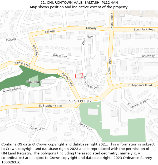 21, CHURCHTOWN VALE, SALTASH, PL12 4AN: Location map and indicative extent of plot