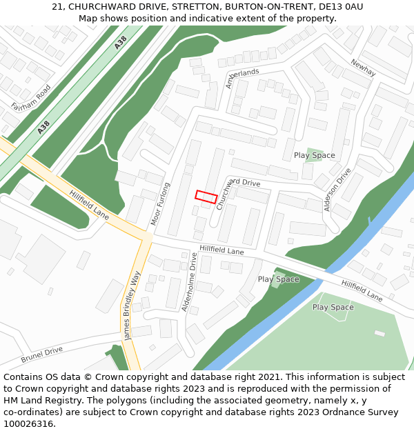 21, CHURCHWARD DRIVE, STRETTON, BURTON-ON-TRENT, DE13 0AU: Location map and indicative extent of plot