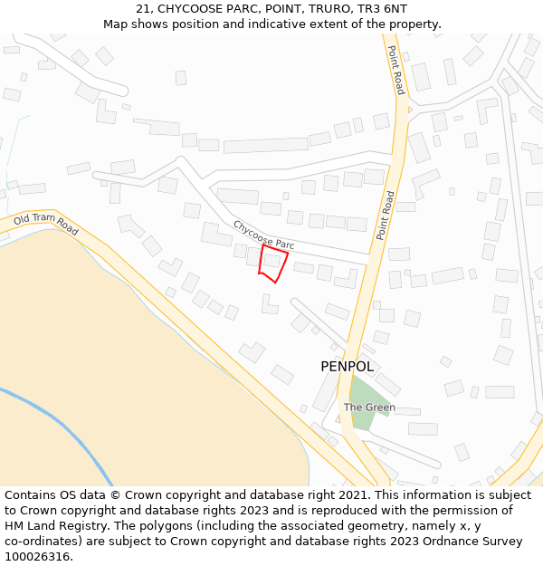 21, CHYCOOSE PARC, POINT, TRURO, TR3 6NT: Location map and indicative extent of plot