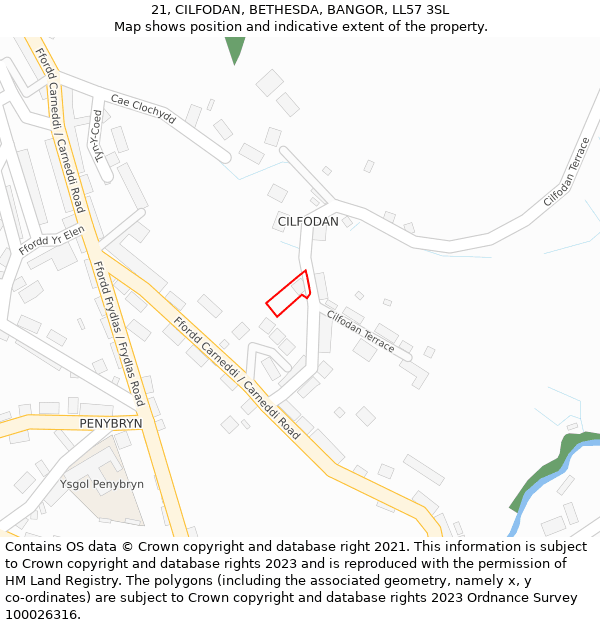 21, CILFODAN, BETHESDA, BANGOR, LL57 3SL: Location map and indicative extent of plot