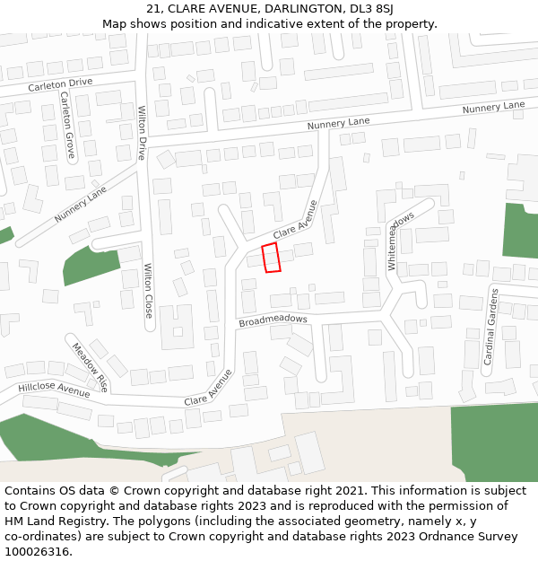 21, CLARE AVENUE, DARLINGTON, DL3 8SJ: Location map and indicative extent of plot