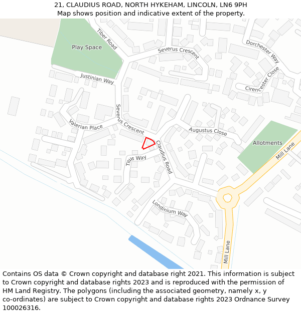 21, CLAUDIUS ROAD, NORTH HYKEHAM, LINCOLN, LN6 9PH: Location map and indicative extent of plot